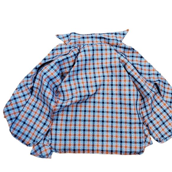 Vintage 70s Womens Sz M Plaid Button Up Jacket Blue Orange Unlined Pockets Retro - Picture 9 of 9